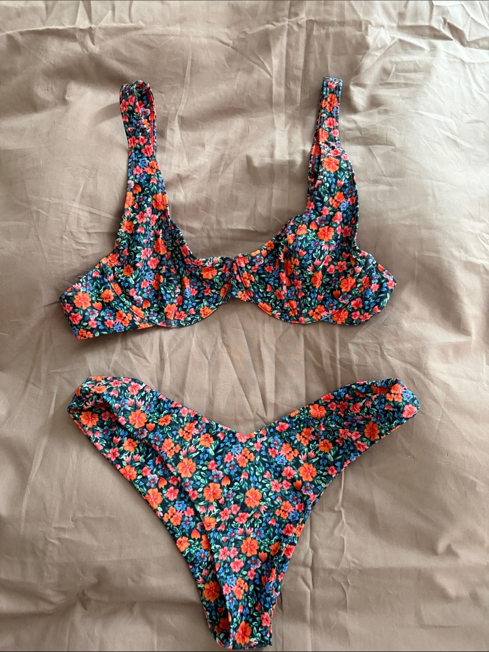 Kulani Kinis Floral Bikini Top and Bottom - Black with Red & Green Floral Print